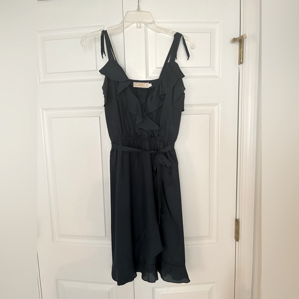 Navy Silk Faux Wrap Dress